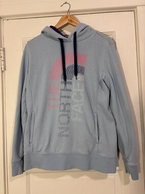The North Face Light Blue Pullover Hoodie with Pink & Navy Accents